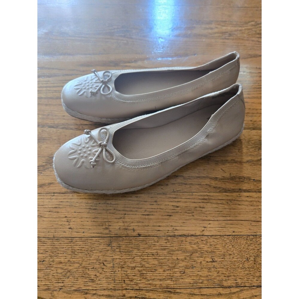Frye and Co Willow Ballet Flats Tan Espadrilles Slip On Bow Square Toe 7M